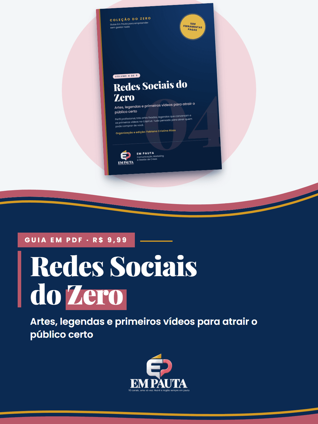 Arte do guia Redes Sociais do Zero: capa do e-book em PDF, por R$ 9,99