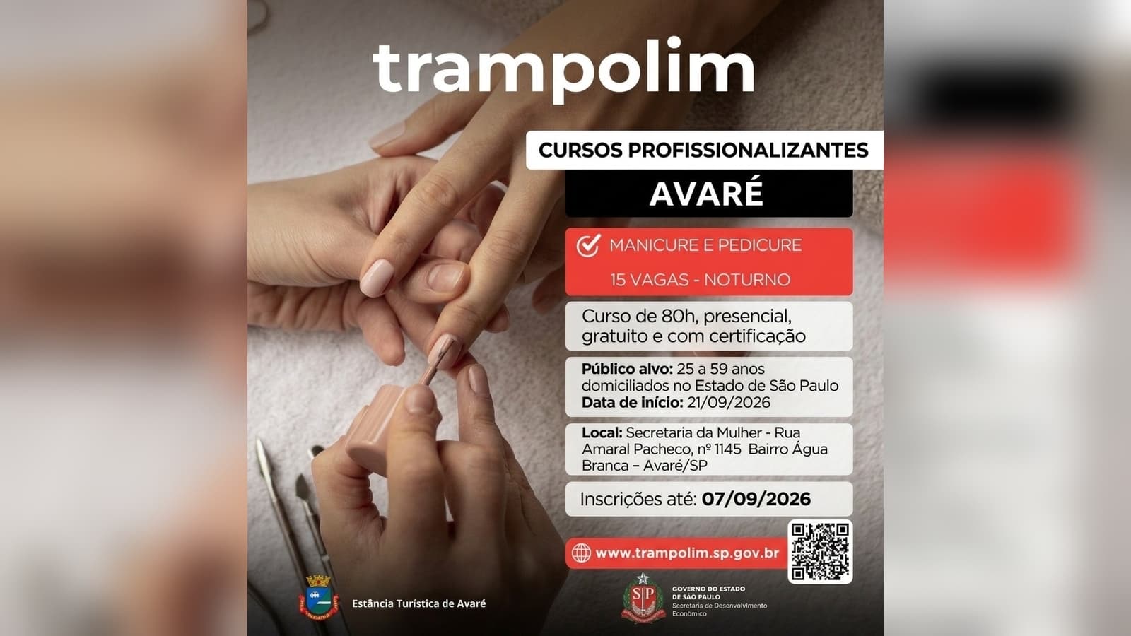 Avaré abre inscrições para curso gratuito de manicure e pedicure com aulas práticas e certificação