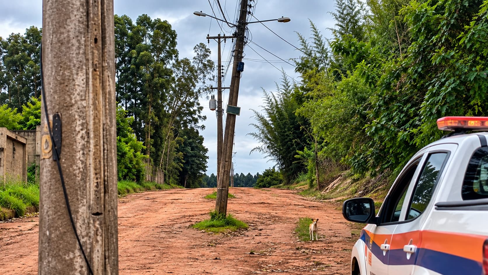 atendimento da Defesa Civil relacionado a uma ocorrência envolvendo poste de energia elétrica na Avenida Vicente Guazelli, no bairro Chácara Santa Elisa, em Avaré.