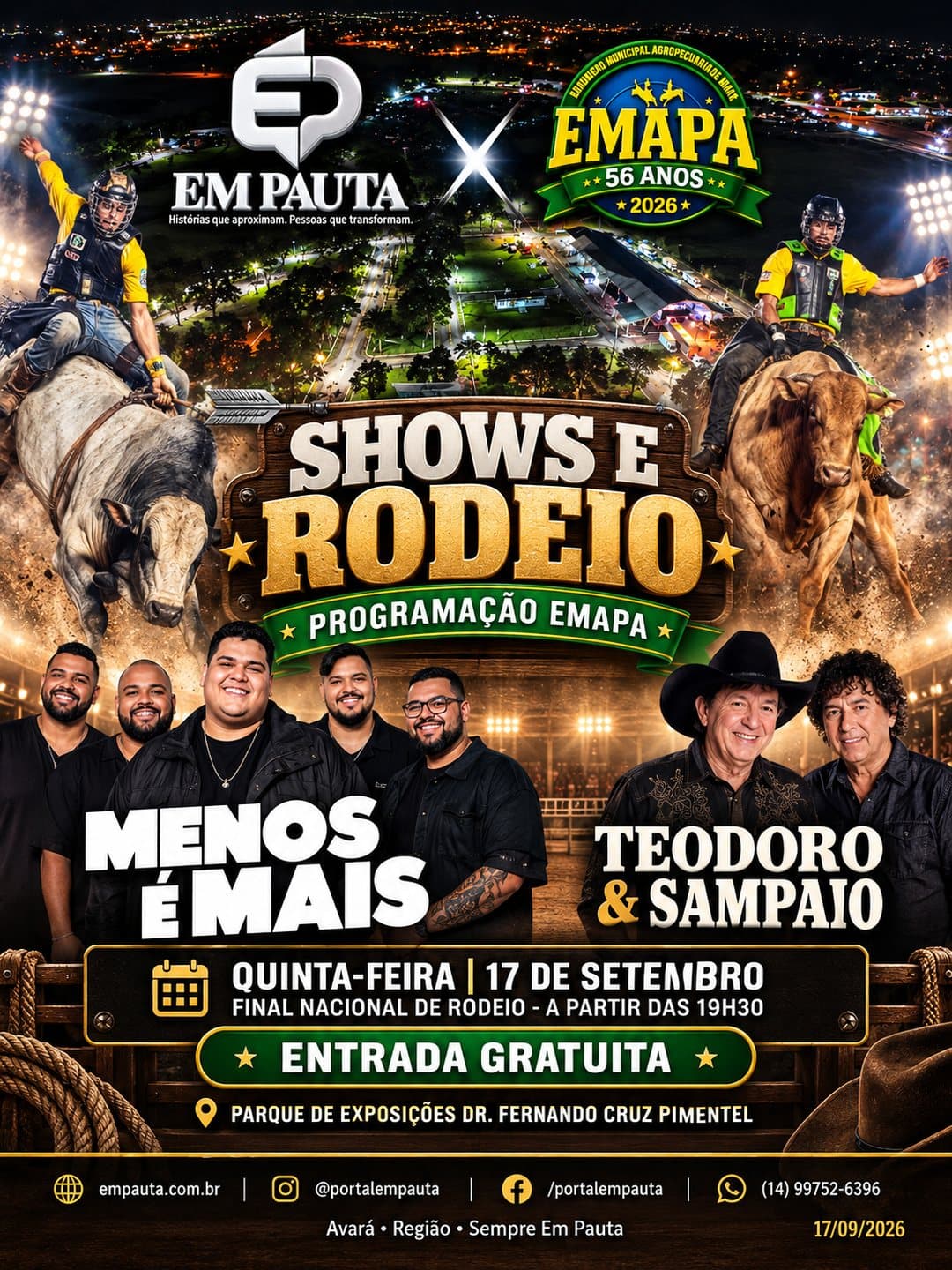 Imagem 1 da matéria EMAPA segue até dia 27 com shows, rodeio, Queima do Alho e volta da Cavalgada