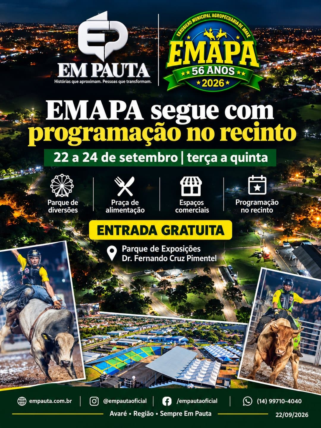 Imagem 2 da matéria EMAPA segue até dia 27 com shows, rodeio, Queima do Alho e volta da Cavalgada